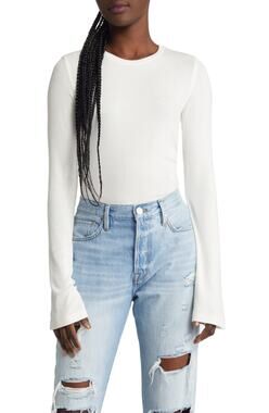 Frame Ribbed Off White Long Sleeve Size X-Small Top